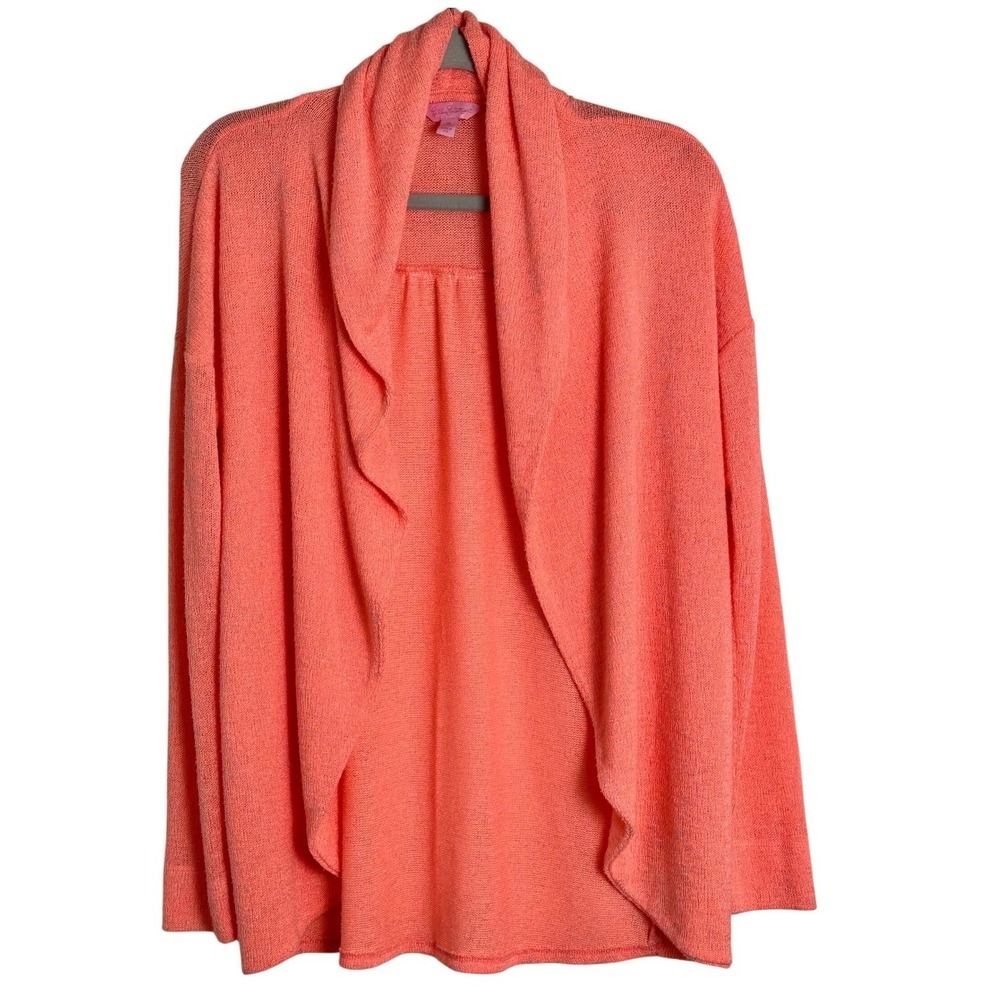 Lilly Pulitzer Summery Beachy Coral Open‎ Front Shawl Cardigan Women's Size M